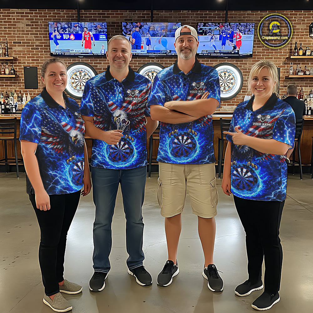 Patriotic Eagle Blue Flames Thunder Dartboard Women Darts Polo Shirt Custom US Flag Darts Jersey NYN2607