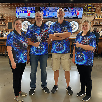 Patriotic Eagle Blue Flames Thunder Dartboard Women Darts Polo Shirt Custom US Flag Darts Jersey NYN2607
