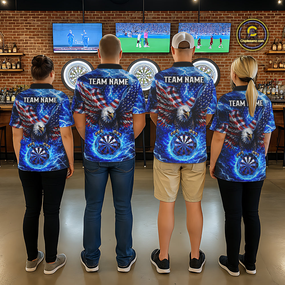 Patriotic Eagle Blue Flames Thunder Dartboard Women Darts Polo Shirt Custom US Flag Darts Jersey NYN2607