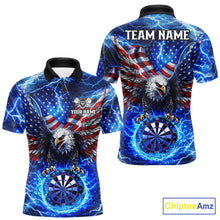 Load image into Gallery viewer, Patriotic Eagle Blue Flames Thunder Dartboard Men Darts Polo Shirt Custom US Flag Darts Jersey NYN2607