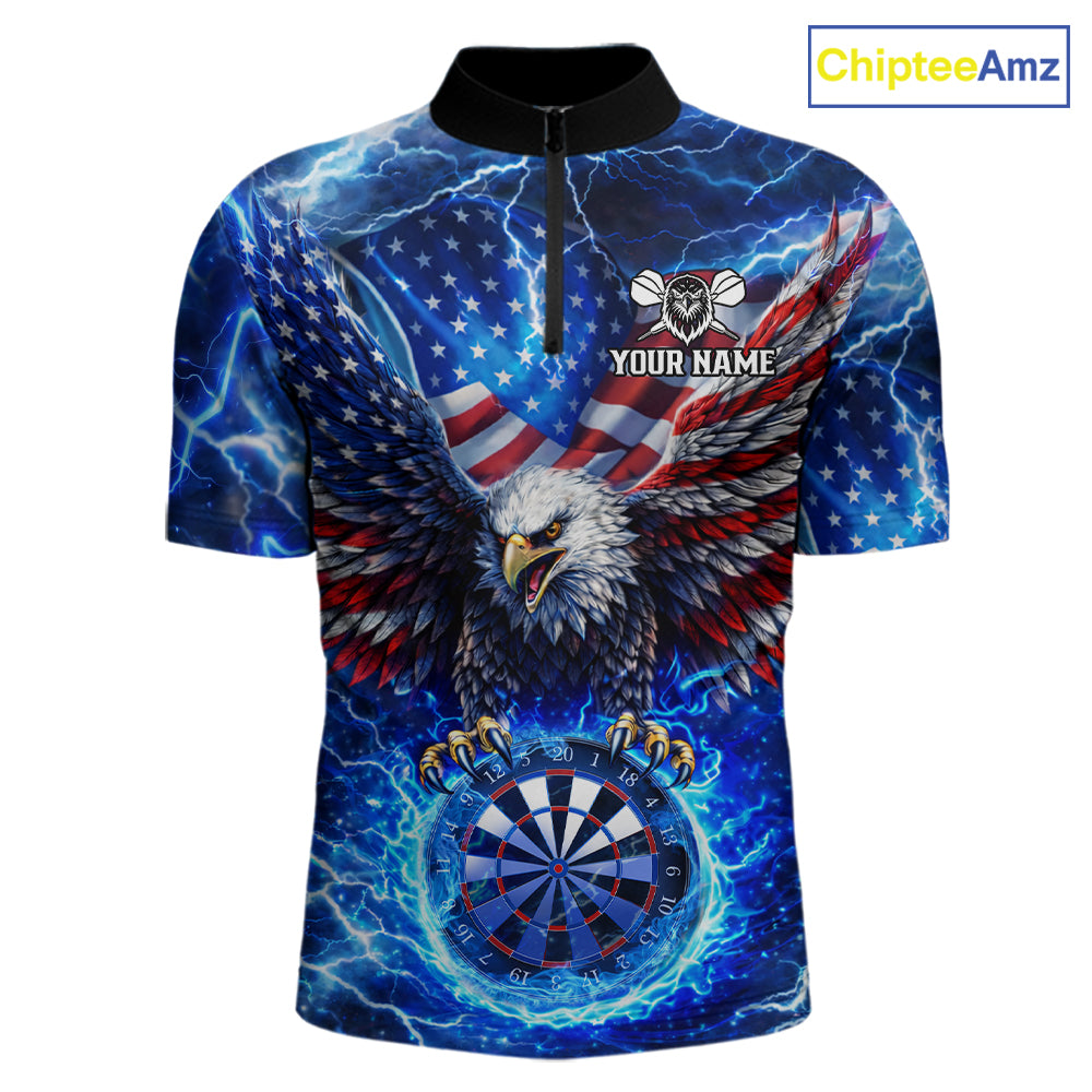 Patriotic Eagle Blue Flames Thunder Dartboard Women Darts Quarter-Zip Shirt Custom US Flag Darts Jersey NYN2607
