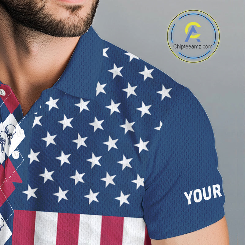Mens Golf Polo Shirts American Flag Patriotic Custom Golf Ball Argyle Pattern Mens Golf Polos NYN3381