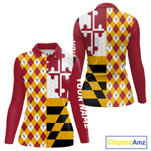Load image into Gallery viewer, Womens Golf Polo Shirts Maryland Flag Patriotic Custom Golf Ball Argyle Pattern Womens Golf Polos NYN3382