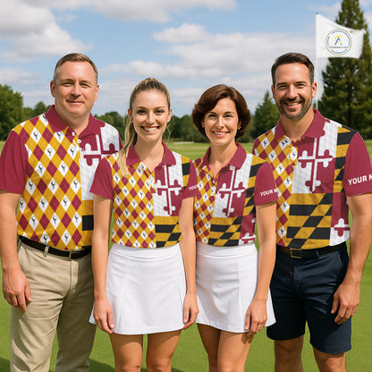 Mens Golf Polo Shirts Maryland Flag Patriotic Custom Golf Ball Argyle Pattern Mens Golf Polos NYN3382