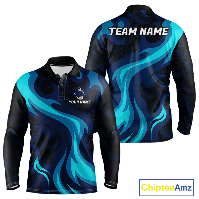 Mens black and blue golf ball pattern polo shirt golf team outfit