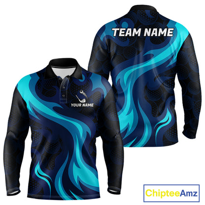 Mens black and blue golf ball pattern polo shirt golf team outfit