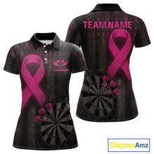 Load image into Gallery viewer, Grunge Pink Ribbon Dartboard Custom Breast Cancer Awareness Darts Polo Shirt For Women NYN1825