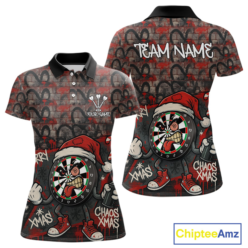 Custom Funny Dartboard Red Graffiti Christmas Darts Polo Shirt For Women, Xmas Dart Jerseys NYN1829