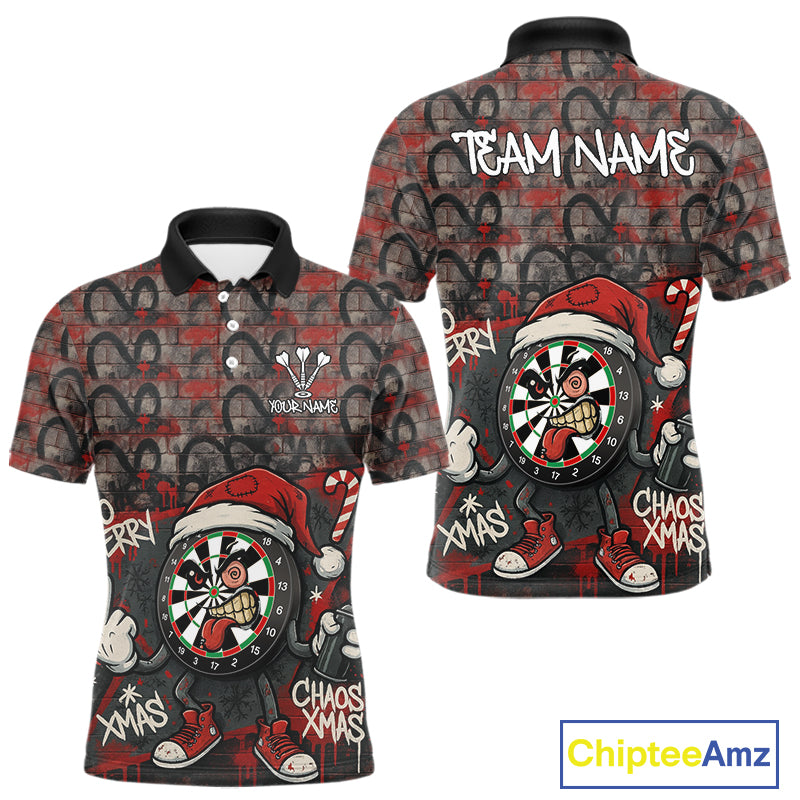 Custom Funny Dartboard Red Graffiti Christmas Darts Polo Shirt For Men, Xmas Dart Jerseys NYN1829