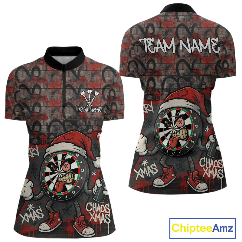 Custom Funny Dartboard Red Graffiti Christmas Darts Quarter-Zip Shirt For Women, Xmas Dart Jerseys NYN1829