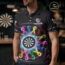 Load image into Gallery viewer, Multicolor Ribbon Circle Dartboard Custom Breast Cancer Awareness Darts Men Polo Shirt NYN1831
