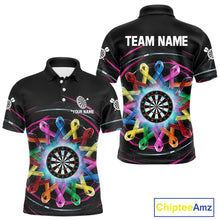 Load image into Gallery viewer, Multicolor Ribbon Circle Dartboard Custom Breast Cancer Awareness Darts Men Polo Shirt NYN1831