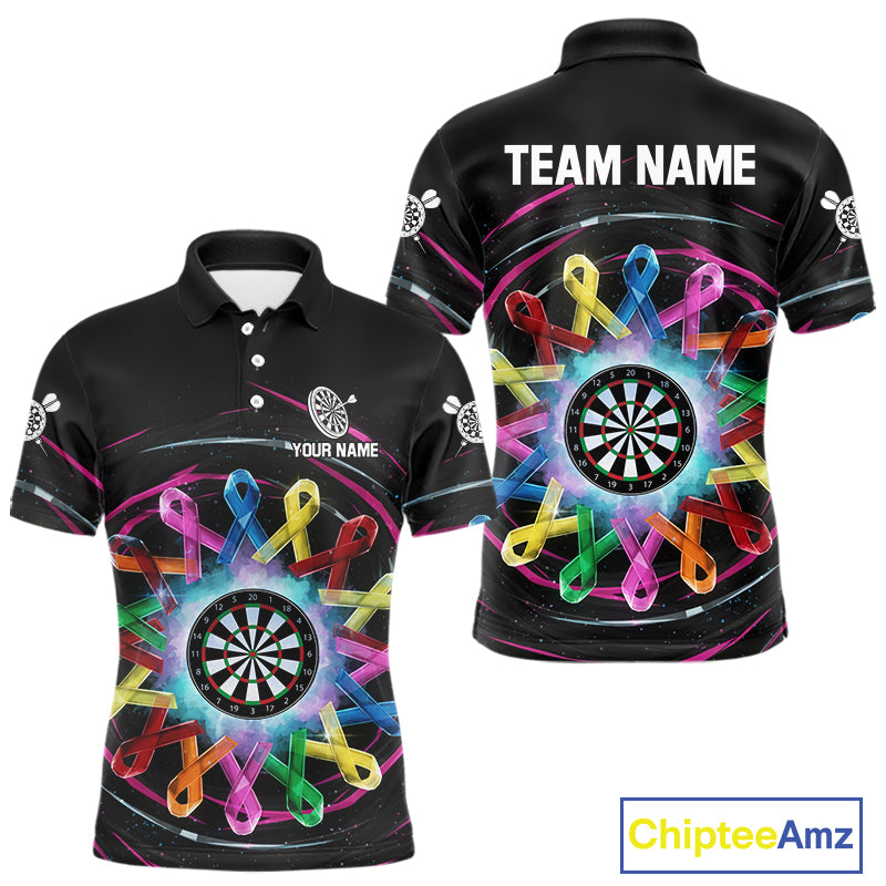 Multicolor Ribbon Circle Dartboard Custom Breast Cancer Awareness Darts Men Polo Shirt NYN1831