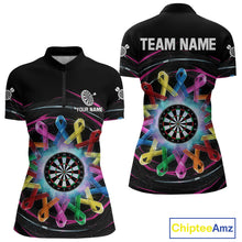 Load image into Gallery viewer, Multicolor Ribbon Circle Dartboard Custom Breast Cancer Awareness Darts Women Quarter-Zip Shirt NYN1831