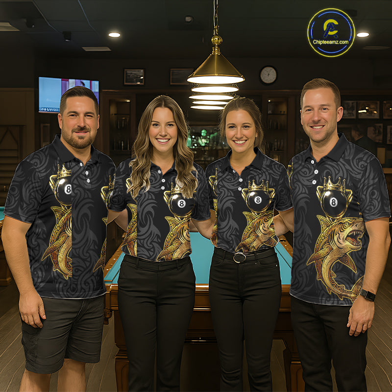 Gold 8 Ball Crown Men's Billiard Team Shirt Custom Shark Tribal Pool Billiard Jerseys NYN2347