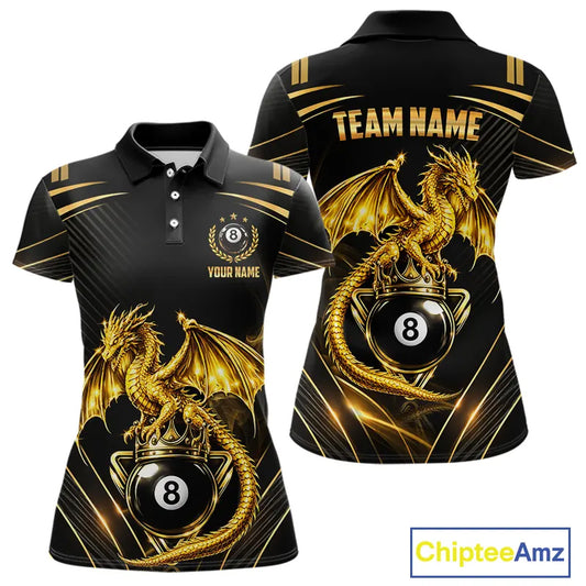 Black & Gold 8 Ball Crown Women's Billiard Team Shirt Custom Dragon Pool Billiard Jerseys NYN2348