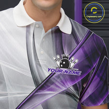 Load image into Gallery viewer, White &amp; Purple Smoke Bowling Ball &amp; Pins Shirt For Men Custom Polo 1/4-Zip Team Shirt Bowling Jersey NYN3668