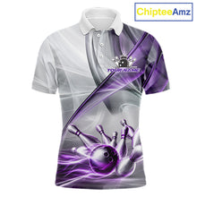 Load image into Gallery viewer, White &amp; Purple Smoke Bowling Ball &amp; Pins Shirt For Men Custom Polo 1/4-Zip Team Shirt Bowling Jersey NYN3668