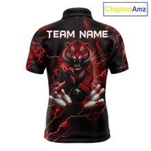 Load image into Gallery viewer, Red Thunder Lightning Tiger Bowling Polo Quarter-Zip Shirts For Men Custom Tiger Bowling Team Jersey NYN3672