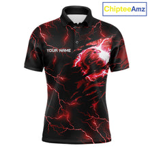Load image into Gallery viewer, Red Thunder Lightning Tiger Bowling Polo Quarter-Zip Shirts For Men Custom Tiger Bowling Team Jersey NYN3672