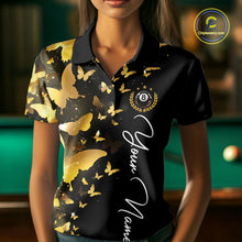 Load image into Gallery viewer, Female billiard player wearing funny butterfly yellow lightning billiard jersey during tournament competition, premium sports apparel for competitive athletes, nature lovers and artistic sportswear enthusiasts, symbolizing confidence, personal growth and winning mindset.