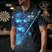 Load image into Gallery viewer, Lightning Blue Butterflies Skull Dartboard Custom Men Darts Polo Shirt Dart Jerseys NYN1848