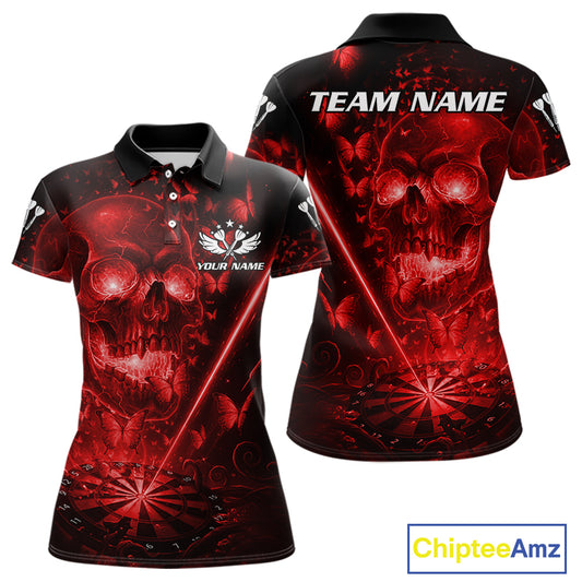 Lightning Red Butterflies Skull Dartboard Custom Women Darts Polo Shirt Dart Jerseys NYN1849