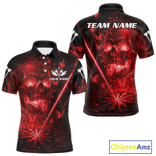 Lightning Red Butterflies Skull Dartboard Custom Men Darts Polo Shirt Dart Jerseys NYN1849