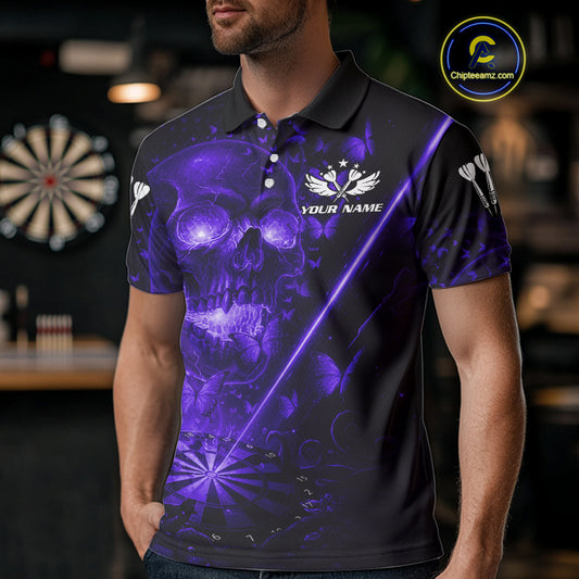 Lightning Purple Butterflies Skull Dartboard Custom Men Darts Polo Shirt Dart Jerseys NYN1850