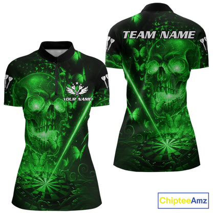 Lightning Green Butterflies Skull Dartboard Custom Women Darts 1/4-Zip Shirt Dart Jerseys NYN2354