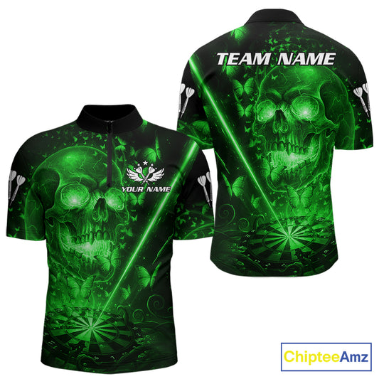 Lightning Green Butterflies Skull Dartboard Custom Men Darts 1/4-Zip Shirt Dart Jerseys NYN2354