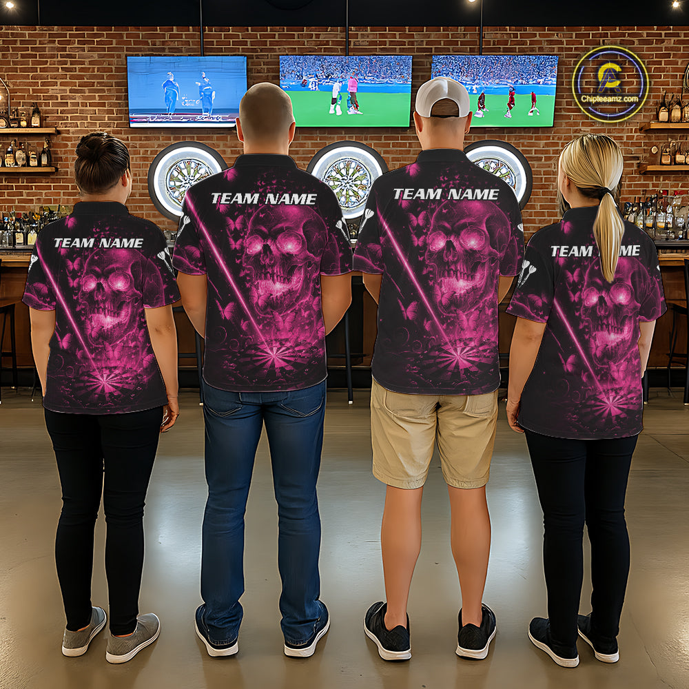 Lightning Pink Butterflies Skull Dartboard Custom Women Darts Polo Shirt Dart Jerseys NYN2355