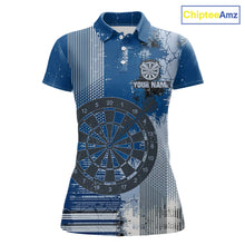 Load image into Gallery viewer, Blue Grey Grunge Dartboard Women Dart Polo &amp; 1/4-Zip Shirt Custom Team Name Dart Jersey For Darters NYN2975
