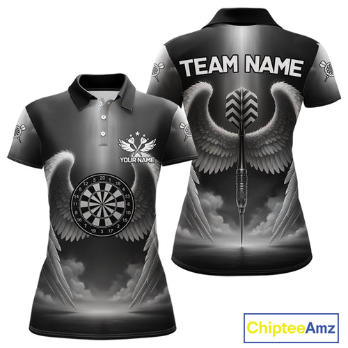 Grey Silver Wings Dartboard & Arrow Custom Women Darts Polo Shirt Outfits Dart Jerseys NYN1858