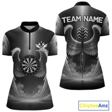 Load image into Gallery viewer, Grey Silver Wings Dartboard &amp; Arrow Custom Women Darts Quarter-Zip Shirt Outfits Dart Jerseys NYN1858