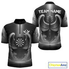 Load image into Gallery viewer, Grey Silver Wings Dartboard &amp; Arrow Custom Men Darts Quarter-Zip Shirt Outfits Dart Jerseys NYN1858