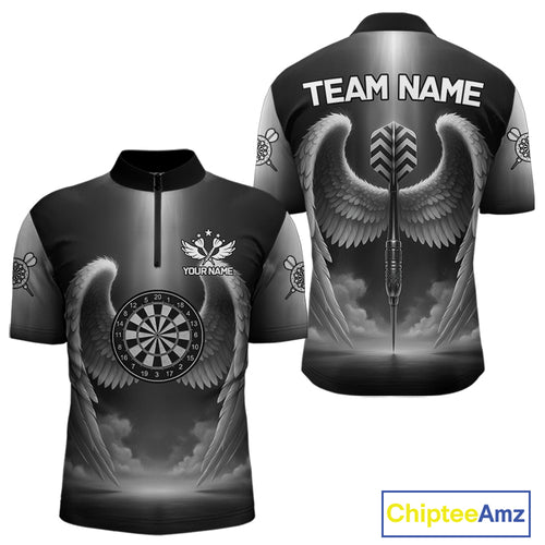 Grey Silver Wings Dartboard & Arrow Custom Men Darts Quarter-Zip Shirt Outfits Dart Jerseys NYN1858