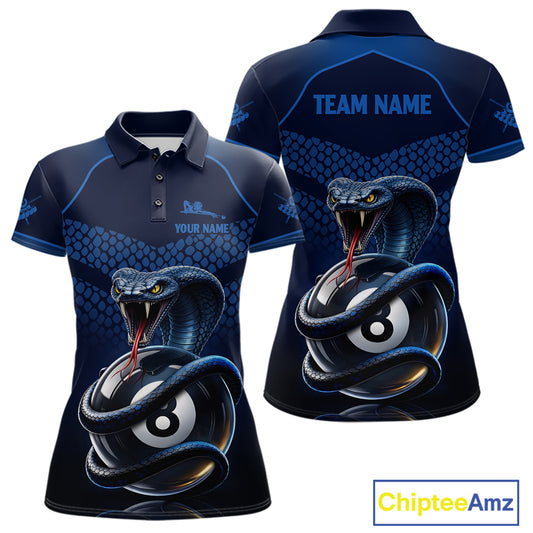 Personalized Funny 8 Ball Pool Cobra Snake Billiard Shirts For Women Billiard Polo & 1/4-Zip Jerseys NYN2988