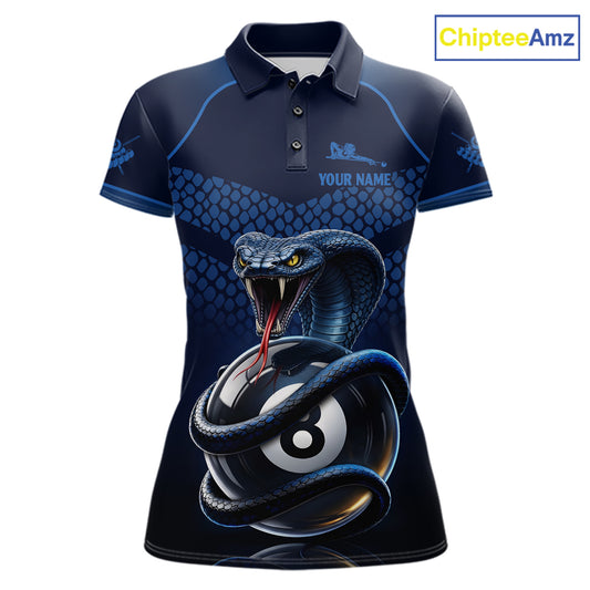 Personalized Funny 8 Ball Pool Cobra Snake Billiard Shirts For Women Billiard Polo & 1/4-Zip Jerseys NYN2988