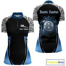 Load image into Gallery viewer, Blue Tribal 8 Ball Billiard Shirt For Women Personalized Tribal Pool Polo &amp; 1/4-Zip Team Jersey NYN2984