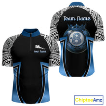 Load image into Gallery viewer, Blue Tribal 8 Ball Billiard Shirt For Men Personalized Tribal Pool Polo &amp; 1/4-Zip Team Jersey NYN2984