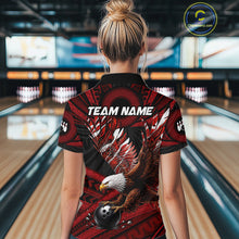 Load image into Gallery viewer, Custom Red Tribal Pattern Polynesian Eagle Bowling Women Polo Quarter-Zip Shirts, Bowling Team Attire NYN3687