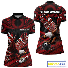 Load image into Gallery viewer, Custom Red Tribal Pattern Polynesian Eagle Bowling Women Polo Quarter-Zip Shirts, Bowling Team Attire NYN3687