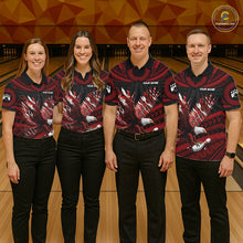 Load image into Gallery viewer, Custom Red Tribal Pattern Polynesian Eagle Bowling Men Polo Quarter-Zip Shirts, Bowling Team Attire NYN3687