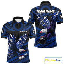 Load image into Gallery viewer, Custom Blue Tribal Pattern Polynesian Eagle Bowling Men Polo Quarter-Zip Shirts, Bowling Team Attire NYN3688
