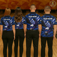 Load image into Gallery viewer, Custom Blue Tribal Pattern Polynesian Eagle Bowling Men Polo Quarter-Zip Shirts, Bowling Team Attire NYN3688