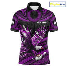 Load image into Gallery viewer, Custom Purple Tribal Pattern Polynesian Eagle Bowling Men Polo Quarter-Zip Shirts, Bowling Team Attire NYN3689