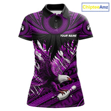 Load image into Gallery viewer, Custom Purple Tribal Pattern Polynesian Eagle Bowling Women Polo Quarter-Zip Shirts, Bowling Team Attire NYN3689