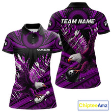 Load image into Gallery viewer, Custom Purple Tribal Pattern Polynesian Eagle Bowling Women Polo Quarter-Zip Shirts, Bowling Team Attire NYN3689