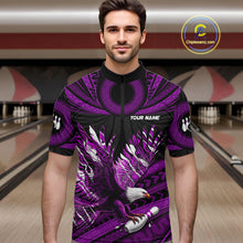 Load image into Gallery viewer, Custom Purple Tribal Pattern Polynesian Eagle Bowling Men Polo Quarter-Zip Shirts, Bowling Team Attire NYN3689